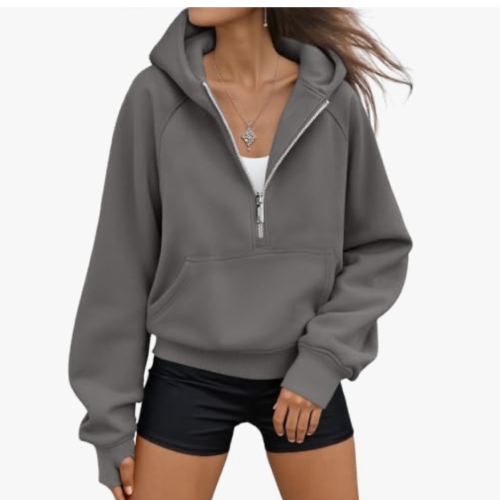 NWOT Automet Women’s Cropped Pullover Fleece Quarter Zipper Hoddie